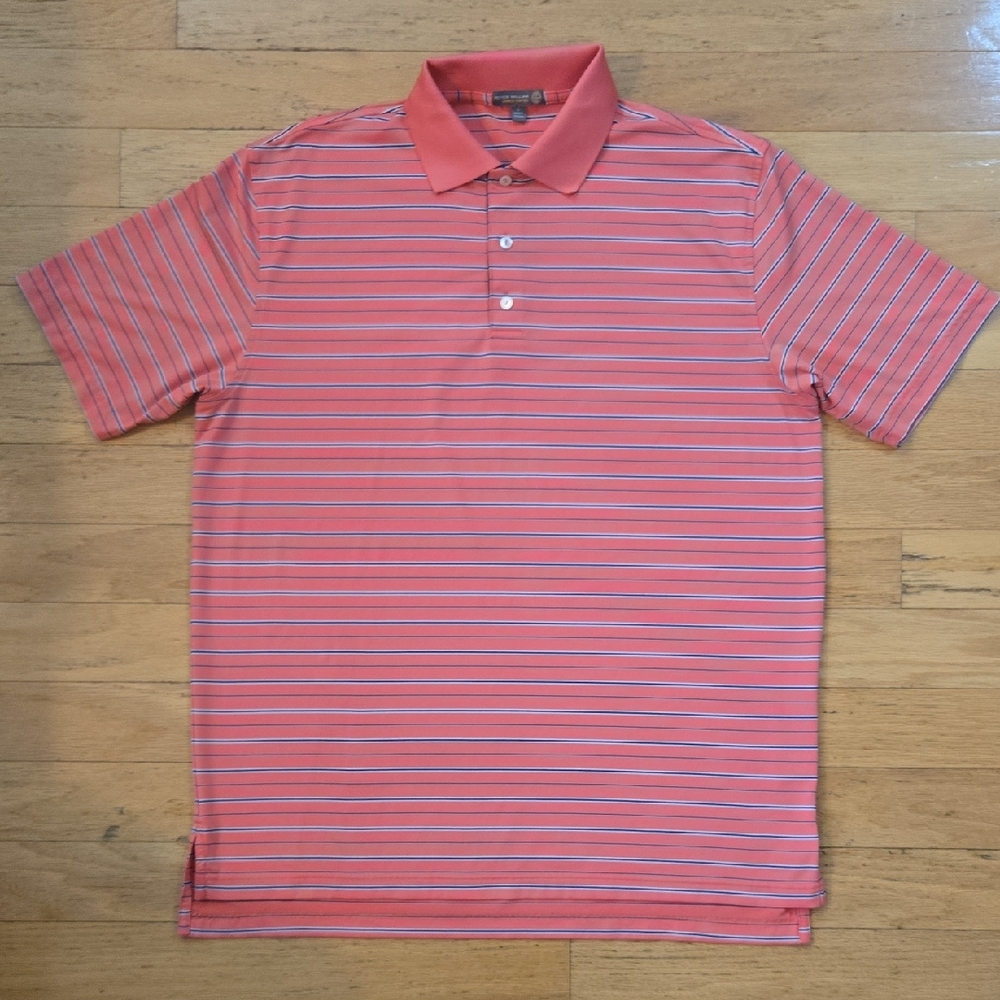 Peter Millar Shirt Mens Large Summer Comfort Pink+ Navy And White Striped Polo